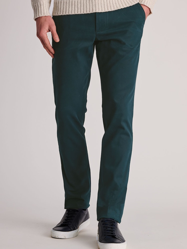 Brook Taverner Teal Blue Italian Fine Twill Stretch Cotton Chinos - Image 1 of 4 Brook Taverner Teal Blue Italian Fine Twill Stretch Cotton Chinos - Image 1 of 4