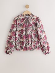 Pink Blurred Floral Print Bubblehem Long Sleeve Blouse - Image 6 of 8