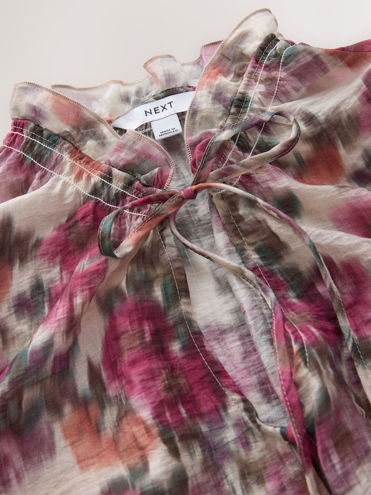 Pink Blurred Floral Print Bubblehem Long Sleeve Blouse - Image 8 of 8 Pink Blurred Floral Print Bubblehem Long Sleeve Blouse - Image 8 of 8