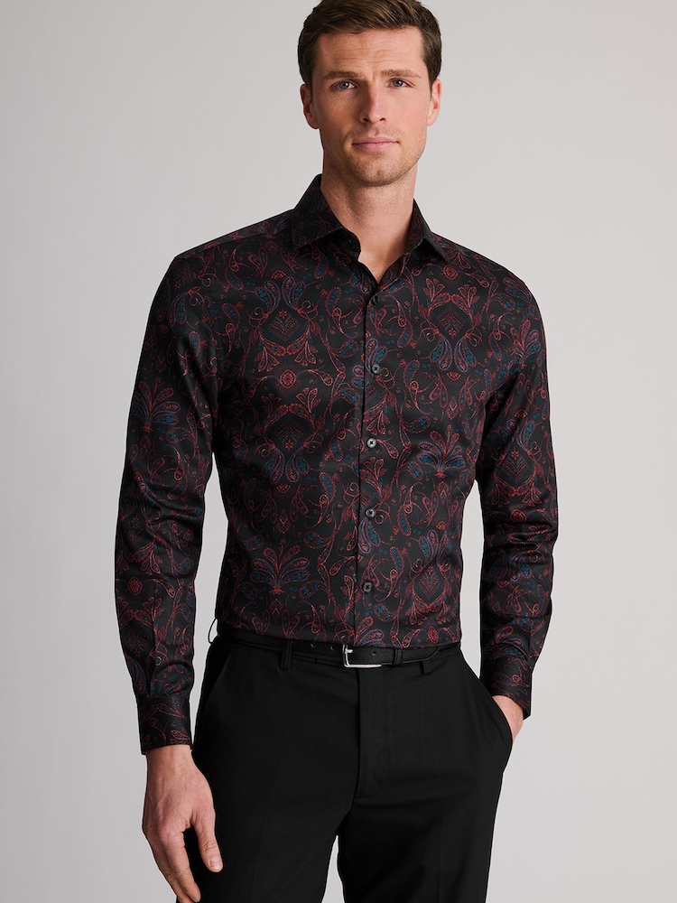 Brook Taverner Black Paisley Print Cotton Shirt - Image 1 of 3 Brook Taverner Black Paisley Print Cotton Shirt - Image 1 of 3