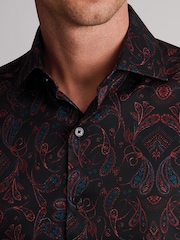 Brook Taverner Black Paisley Print Cotton Shirt - Image 2 of 3