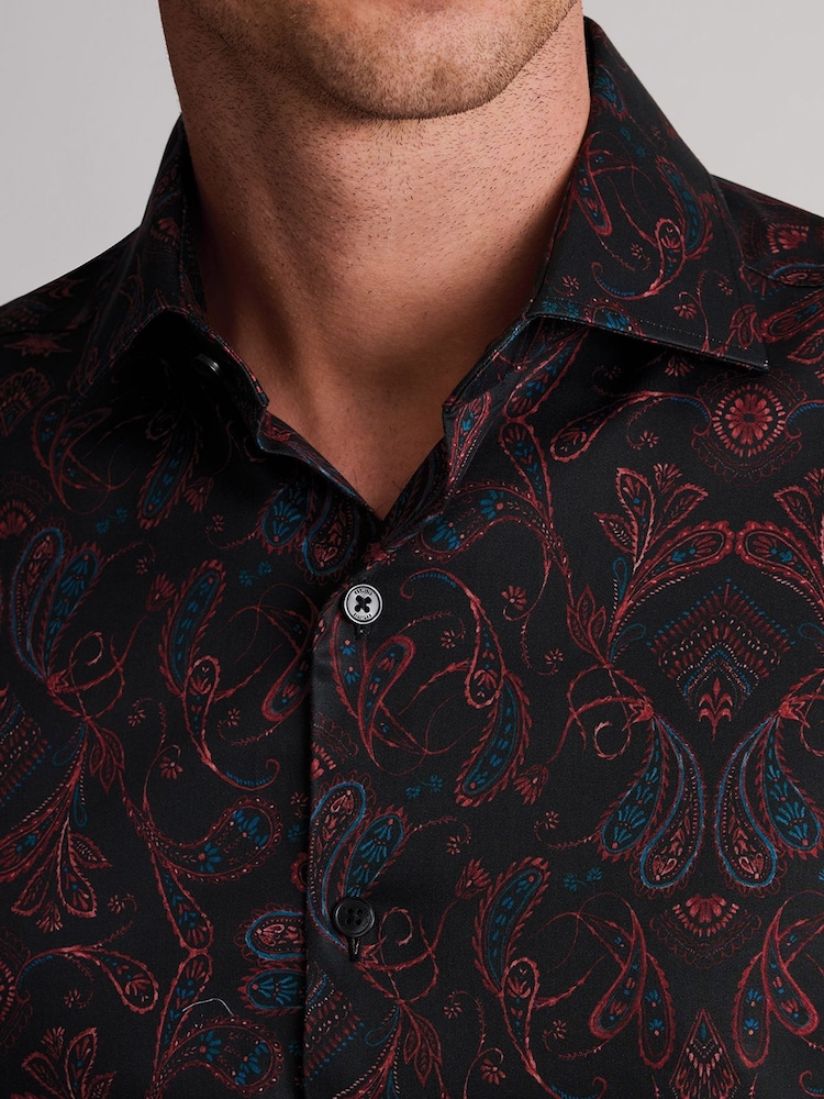Brook Taverner Black Paisley Print Cotton Shirt - Image 2 of 3 Brook Taverner Black Paisley Print Cotton Shirt - Image 2 of 3