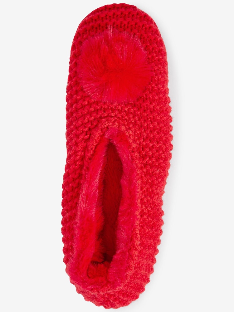 Red Knitted Footsie Slippers - Image 1 of 2