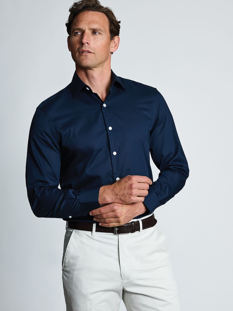 Brook Taverner Navy Blue Tailored Fit Non-Iron Twill Cotton Shirt - 36.5" Sleeve - Image 1 of 6 Brook Taverner Navy Blue Tailored Fit Non-Iron Twill Cotton Shirt - 36.5" Sleeve - Image 1 of 6