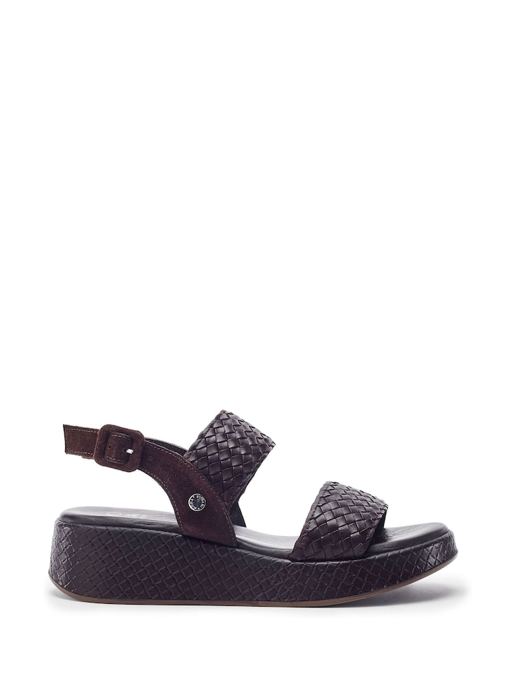 Moda in Pelle Brown Kaccia Leather Woven Detail Sandals - Image 1 of 4