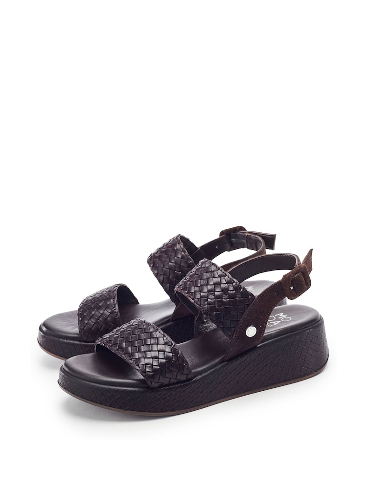 Moda in Pelle Brown Kaccia Leather Woven Detail Sandals - Image 2 of 4