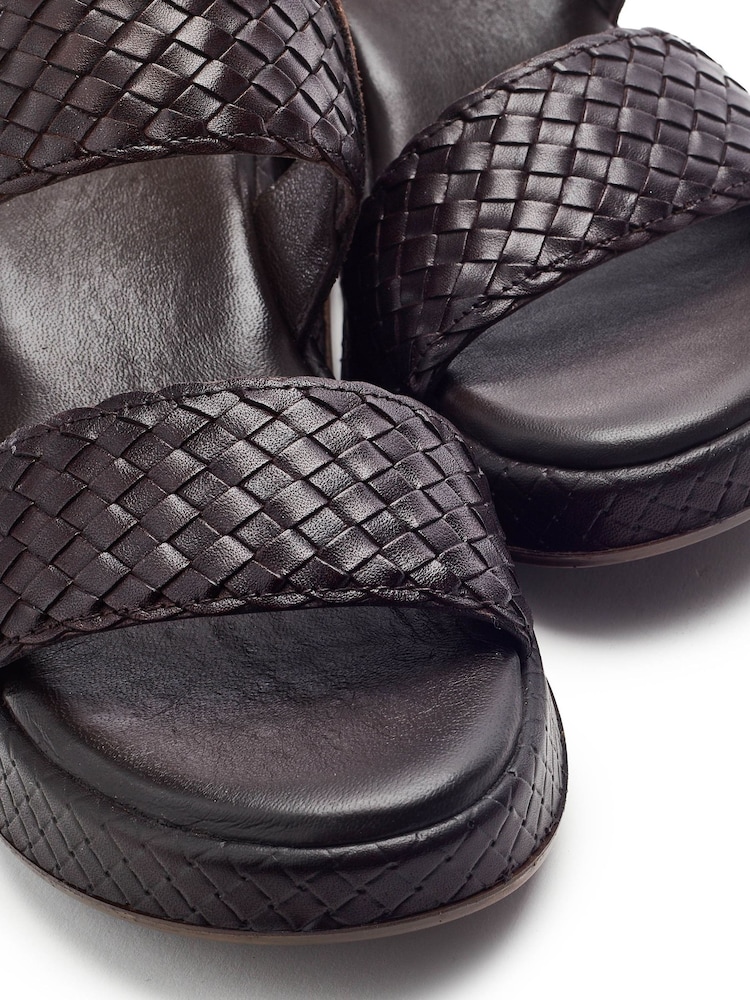 Moda in Pelle Brown Kaccia Leather Woven Detail Sandals - Image 4 of 4