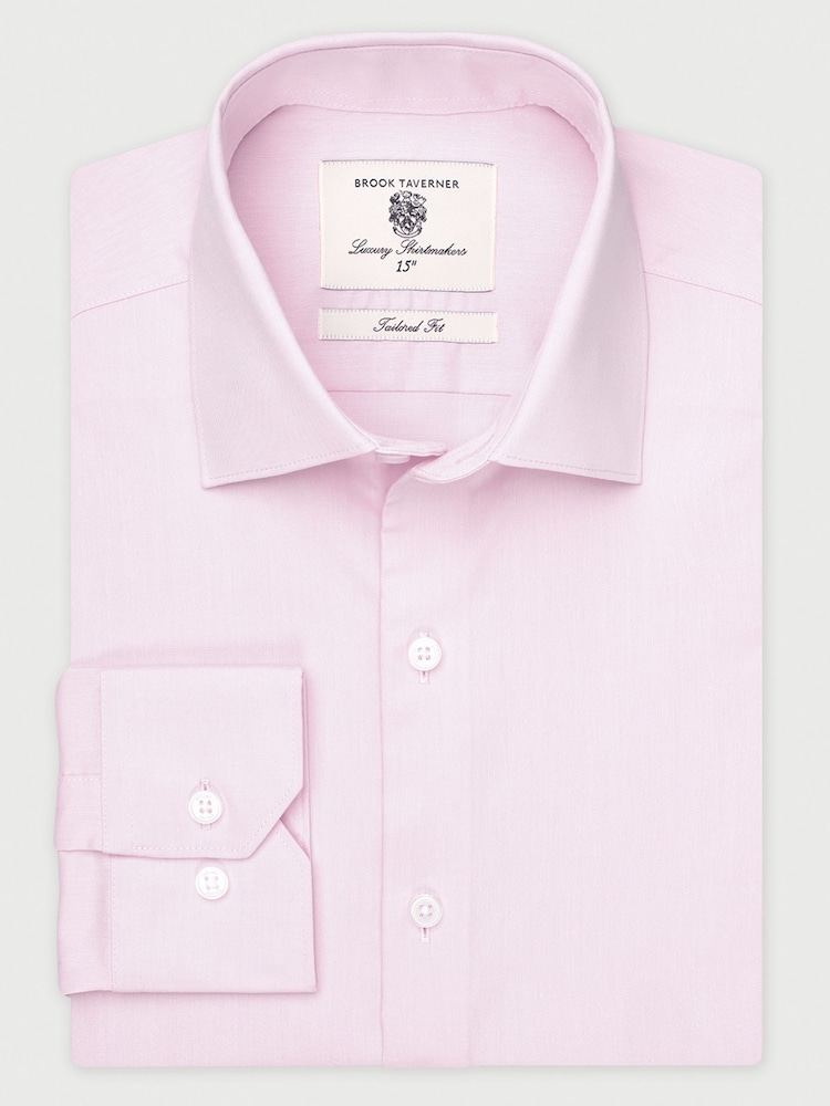 Brook Taverner Pink Regular Fit Non-Iron Twill Cotton Shirt - 36.5" Sleeve - Image 2 of 6 Brook Taverner Pink Regular Fit Non-Iron Twill Cotton Shirt - 36.5" Sleeve - Image 2 of 6