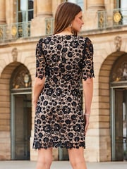Sosandar Black Luxe Lace Cap Sleeve Shift Dress - Image 2 of 5