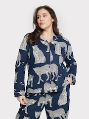 Chelsea Peers Blue Curve Organic Cotton Leopard Print Pyjama Set - Image 1 of 4