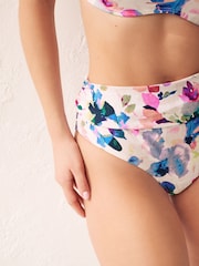 Cream Floral Roll Top Bikini Bottoms - Image 4 of 5