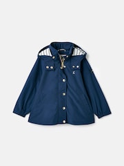 Joules Girls' Meadow Navy Blue Lightweight Waterproof Raincoat With Hood - Image 1 of 6