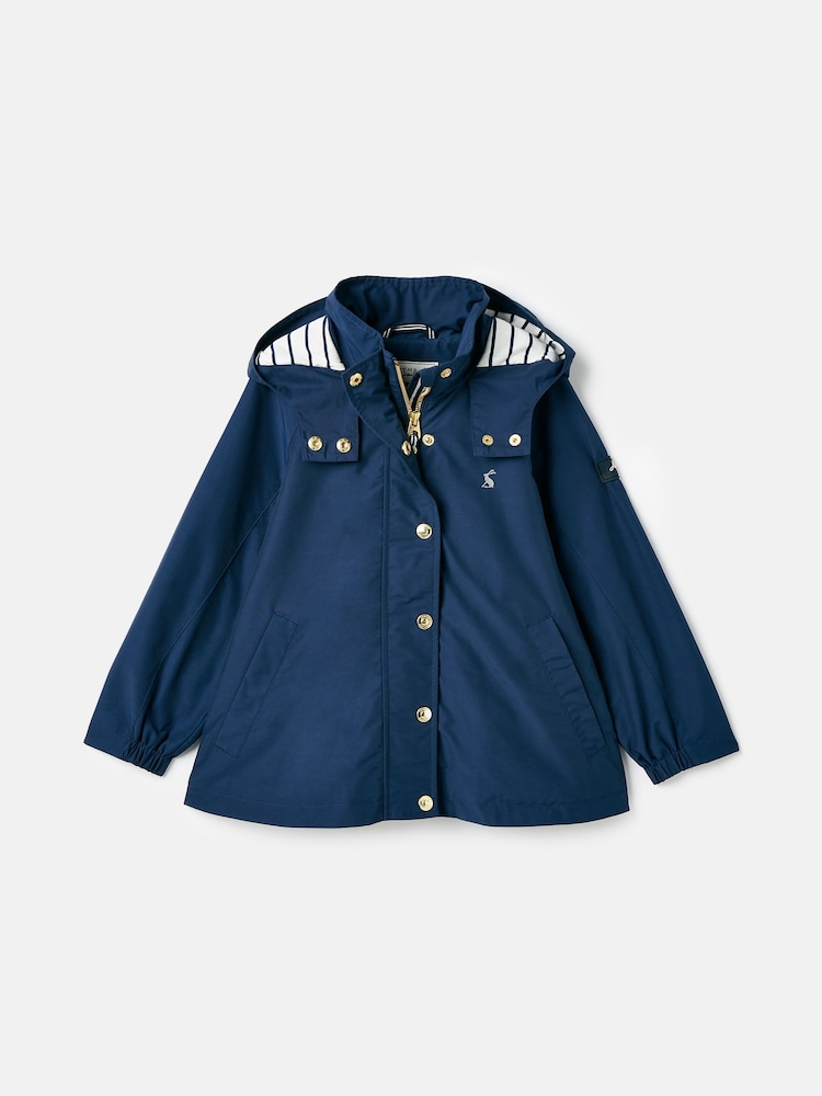 Joules Girls' Meadow Navy Blue Lightweight Waterproof Raincoat With Hood - Image 1 of 6