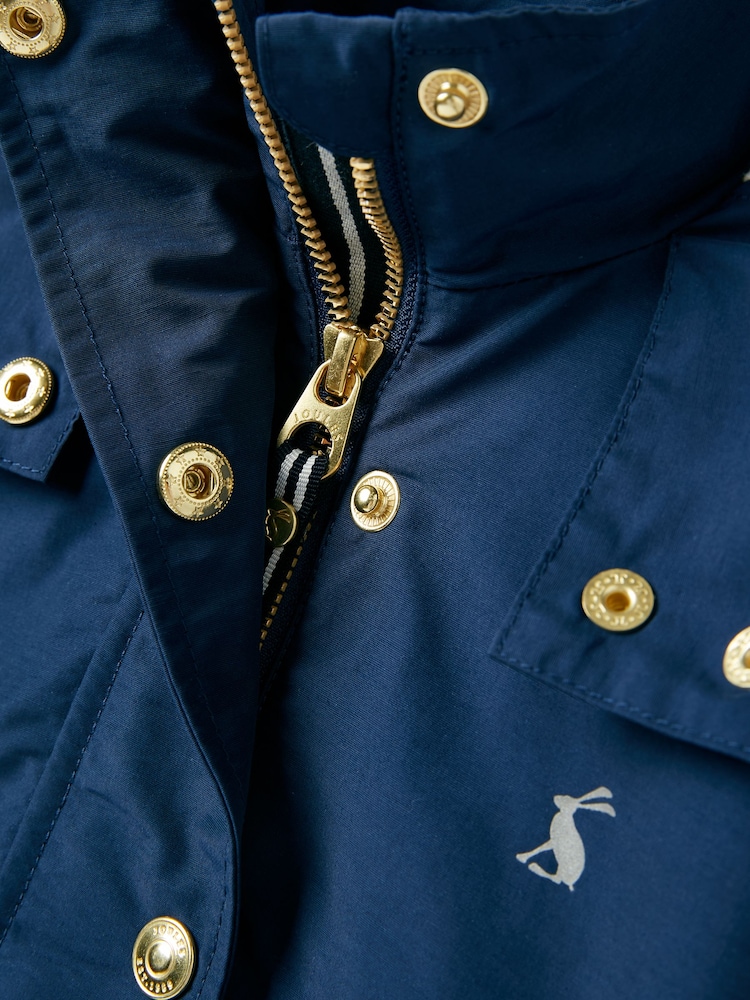 Joules Girls' Meadow Navy Blue Lightweight Waterproof Raincoat With Hood - Image 6 of 6