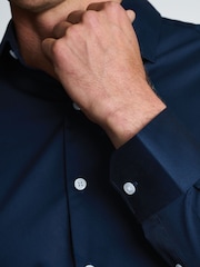 Bleumarin albastru - Slim Fit - Brook Taverner Non-Iron Twill Cotton Shirt - 33.5" Sleeve - Imaginea 3 din 6