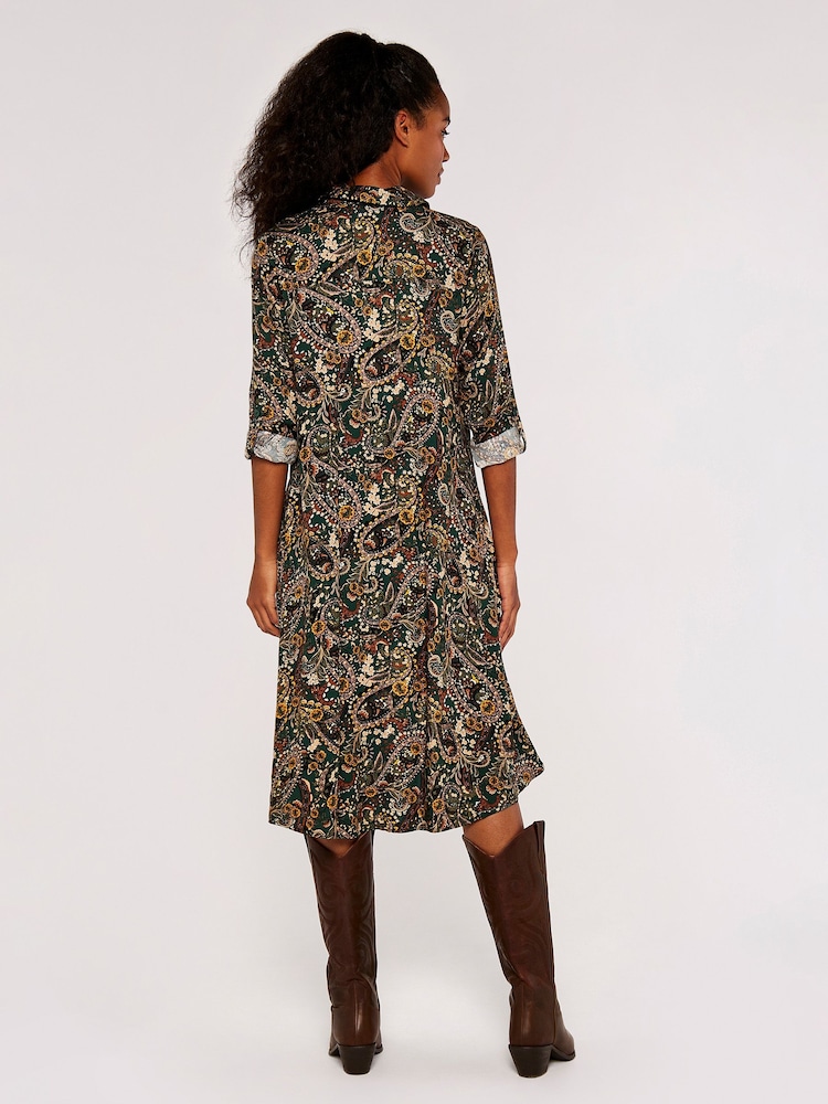 Apricot Green Multi Paisley High Low Shirt Dress - Image 2 of 4