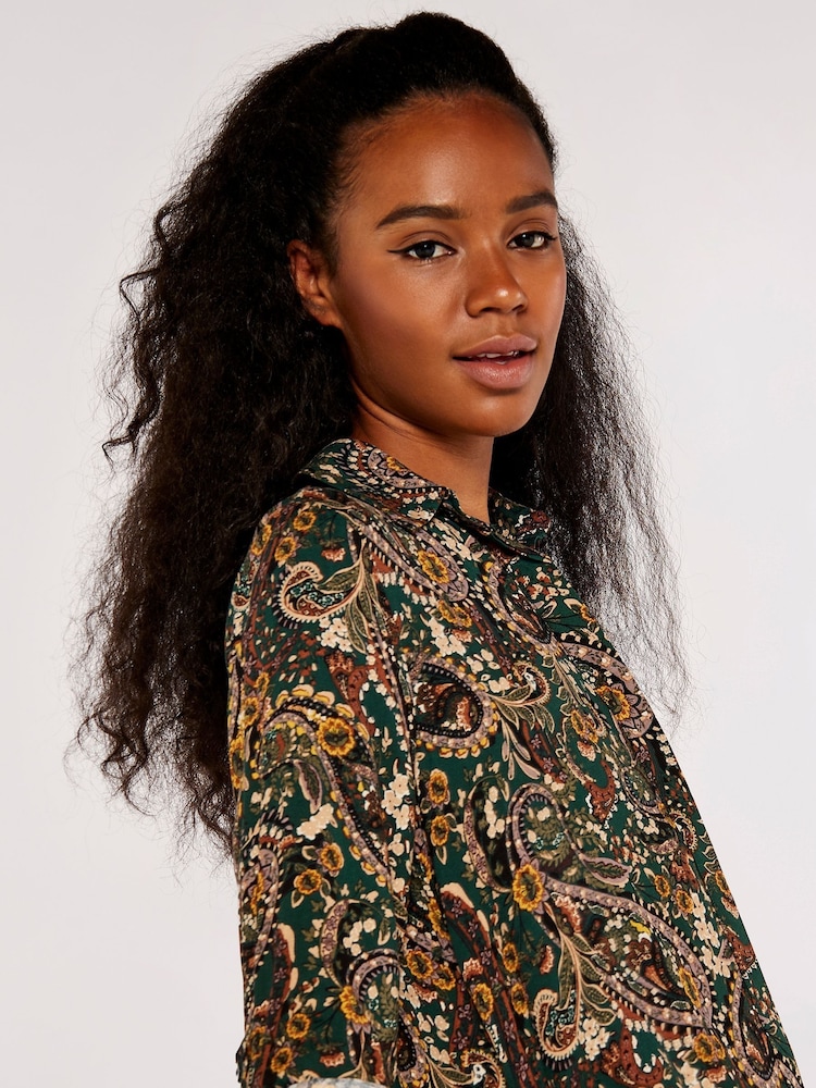 Apricot Green Multi Paisley High Low Shirt Dress - Image 4 of 4