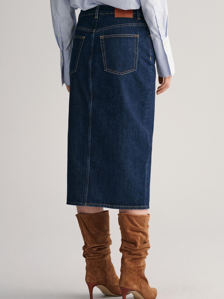 GANT Blue Slim Denim Pencil Midi Skirt - Image 2 of 5