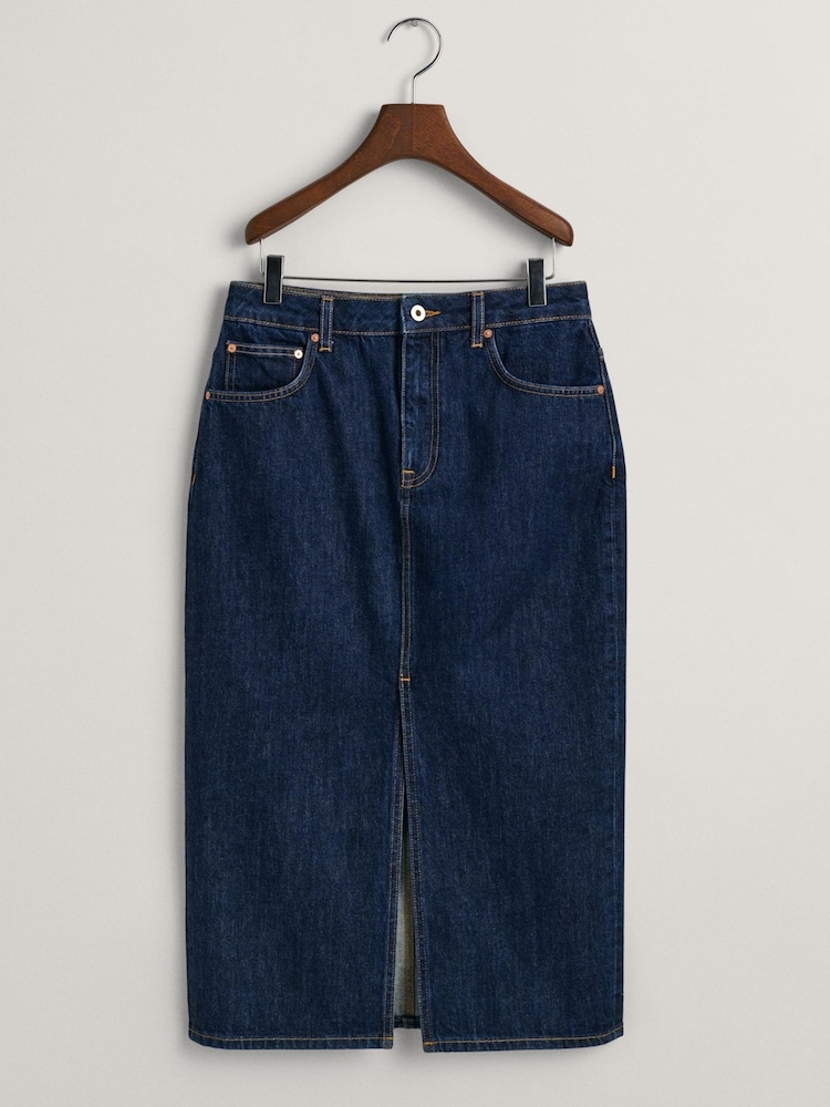 GANT Blue Slim Denim Pencil Midi Skirt - Image 5 of 5