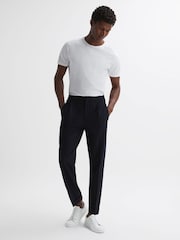 Reiss Navy Berry Seersucker Elasticated Trousers - Image 1 of 5
