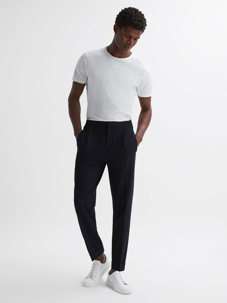 Reiss Navy Berry Seersucker Elasticated Trousers - Image 1 of 5