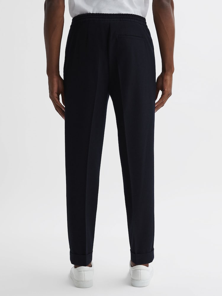 Reiss Navy Berry Seersucker Elasticated Trousers - Image 5 of 5