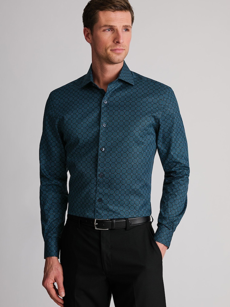 Brook Taverner Teal Blue Paisley Print Cotton Shirt - Image 1 of 7 Brook Taverner Teal Blue Paisley Print Cotton Shirt - Image 1 of 7