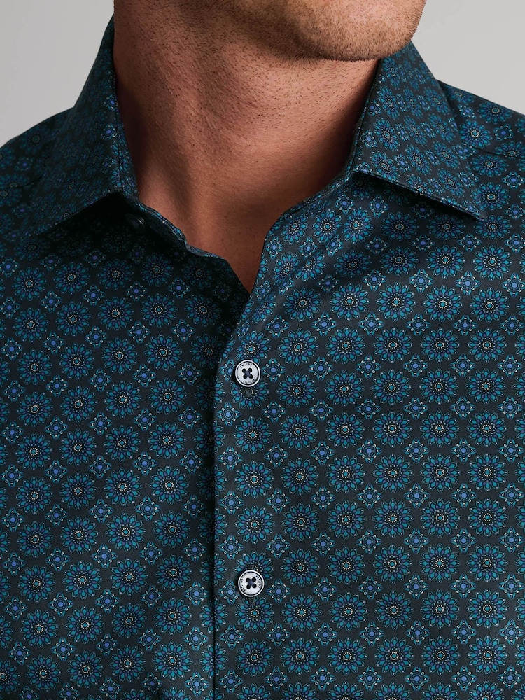 Brook Taverner Teal Blue Paisley Print Cotton Shirt - Image 2 of 7 Brook Taverner Teal Blue Paisley Print Cotton Shirt - Image 2 of 7