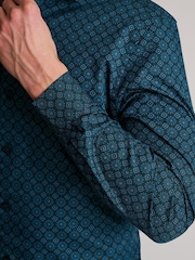 Brook Taverner Teal Blue Paisley Print Cotton Shirt - Image 3 of 7