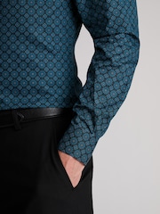 Brook Taverner Teal Blue Paisley Print Cotton Shirt - Image 4 of 7