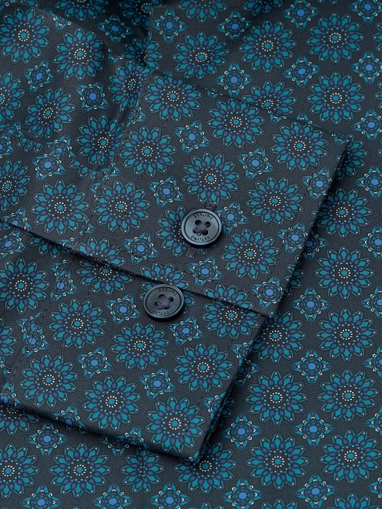 Brook Taverner Teal Blue Paisley Print Cotton Shirt - Image 7 of 7 Brook Taverner Teal Blue Paisley Print Cotton Shirt - Image 7 of 7