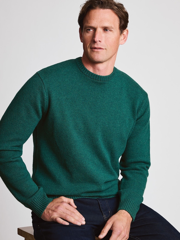 Brook Taverner Dark Green Lambswool Crew Neck Jumper - Image 3 of 3