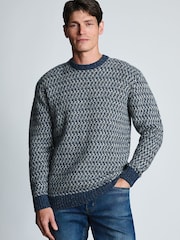Brook Taverner Blue Nep Textured Lambswool Crew Neck Jumper - Image 1 of 4