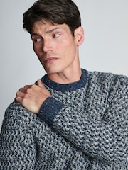 Brook Taverner Blue Nep Textured Lambswool Crew Neck Jumper - Image 2 of 4