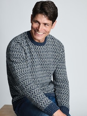 Brook Taverner Blue Nep Textured Lambswool Crew Neck Jumper - Image 3 of 4