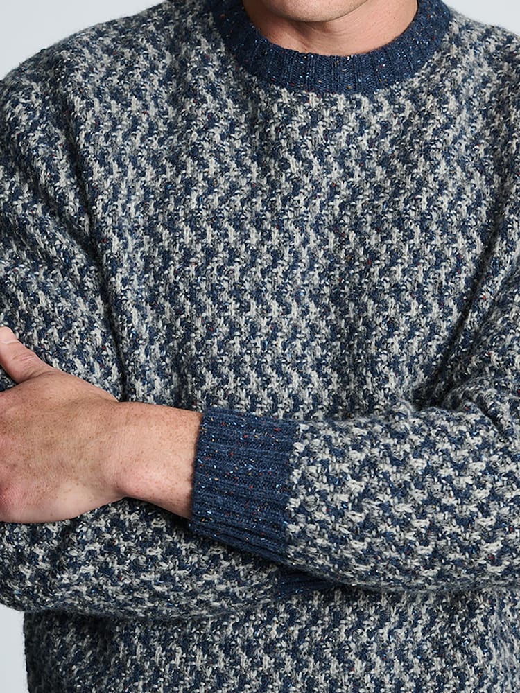 Brook Taverner Blue Nep Textured Lambswool Crew Neck Jumper - Image 4 of 4 Brook Taverner Blue Nep Textured Lambswool Crew Neck Jumper - Image 4 of 4