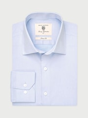 Brook Taverner Blue Slim Fit Non-Iron Twill Cotton Shirt - 33.5" Sleeve - Image 4 of 6