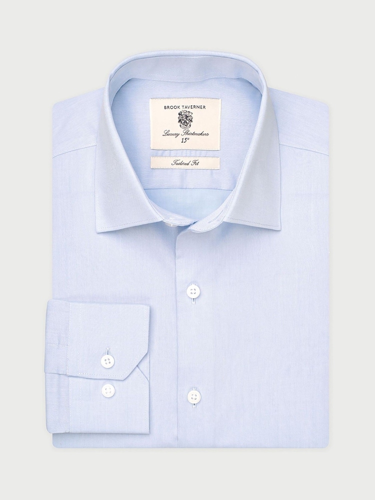 Brook Taverner Blue Regular Fit Non-Iron Twill Cotton Shirt - 35" Sleeve - Image 2 of 6 Brook Taverner Blue Regular Fit Non-Iron Twill Cotton Shirt - 35" Sleeve - Image 2 of 6