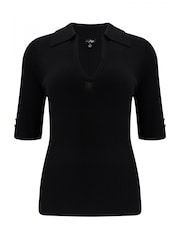 Schwarz - Pour Moi Eva Rippstrickoberteil mit halblangen Ärmeln und Lenzing™ Ecovero™ Viskose - Bild 3 von 4