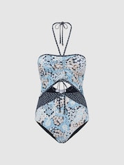 Reiss Navy Print Megan Printed Cut-Out Swimsuit - Image 2 of 4