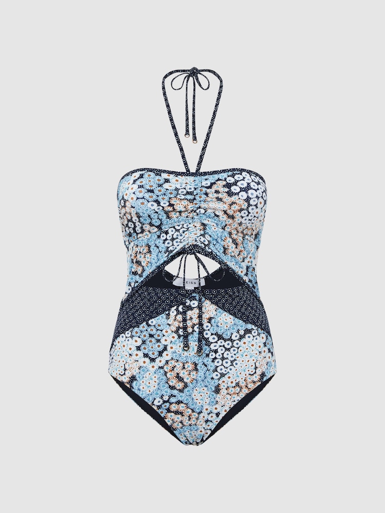 Reiss Navy Print Megan Printed Cut-Out Swimsuit - Image 2 of 4