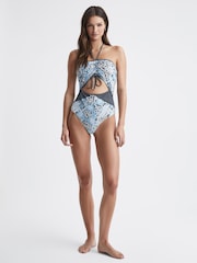 Reiss Navy Print Megan Printed Cut-Out Swimsuit - Image 3 of 4