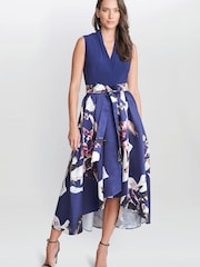 Gina Bacconi Blue Megan Sleeveless Floral High Low Dress - Image 1 of 5