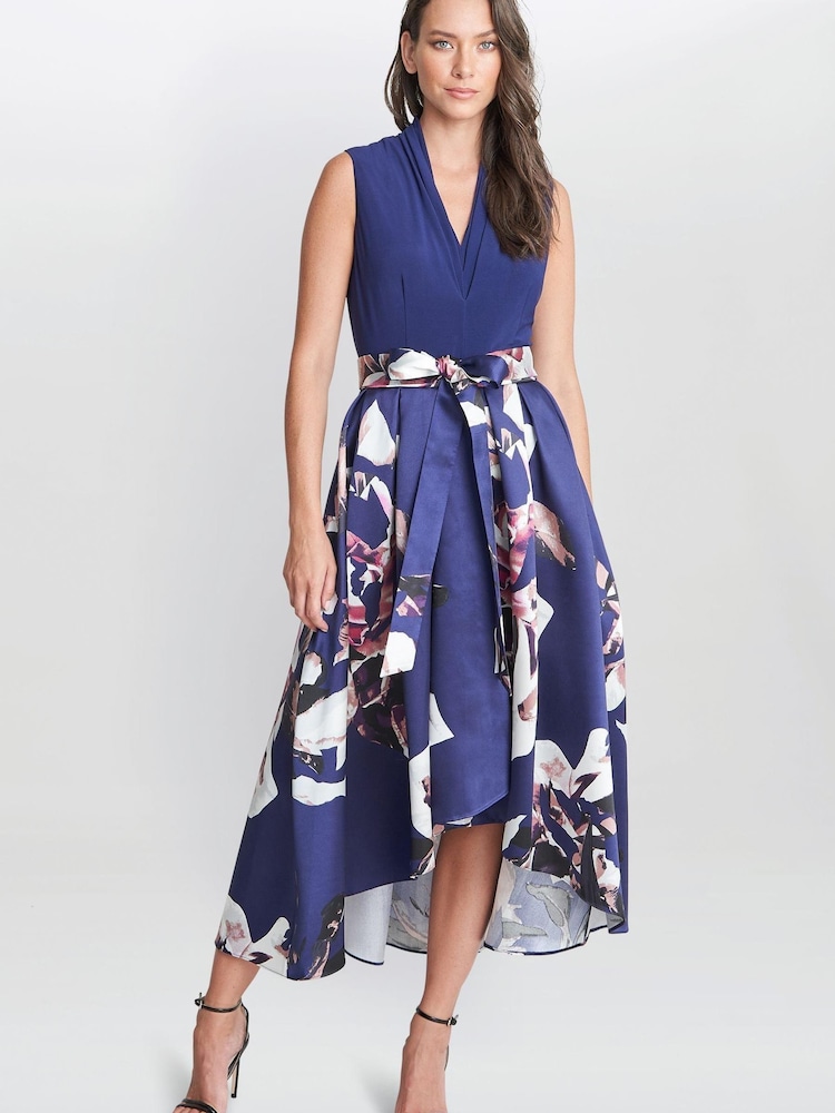 Gina Bacconi Blue Megan Sleeveless Floral High Low Dress - Image 1 of 5