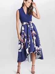 Gina Bacconi Blue Megan Sleeveless Floral High Low Dress - Image 3 of 5