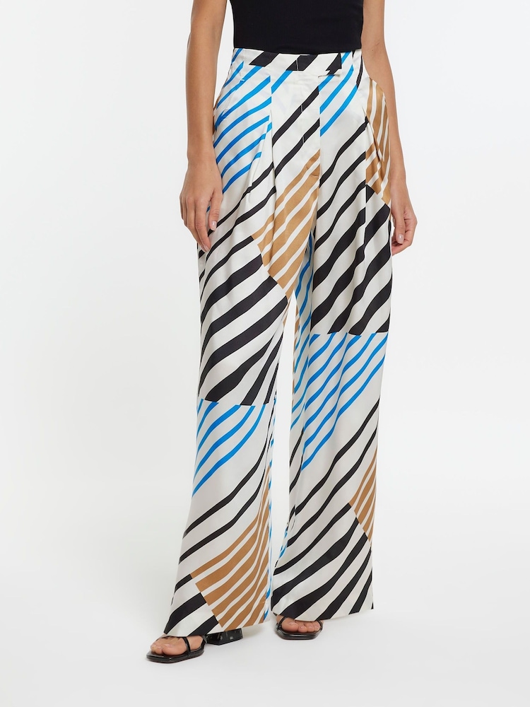 River Island Blue Box Pleated Wide Leg Trousers - Image 1 of 5