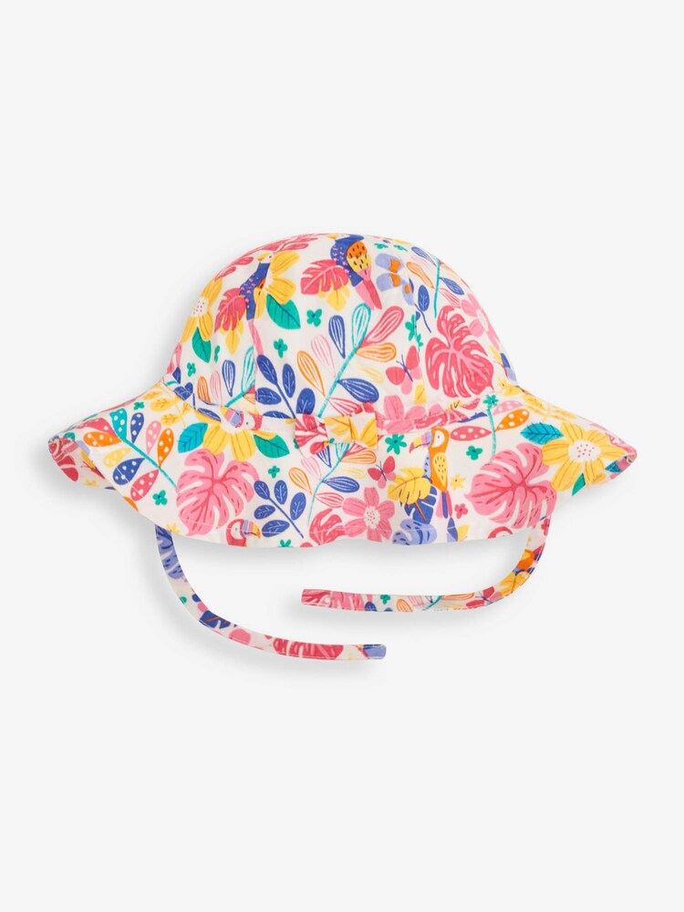 JoJo Maman Bébé White Tropical Print Floppy Sun Hat - Image 1 of 2