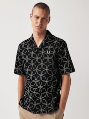 Fred Perry Geometric Print Revere Collar Resort Short Sleeve Shirt - Image 1 of 7