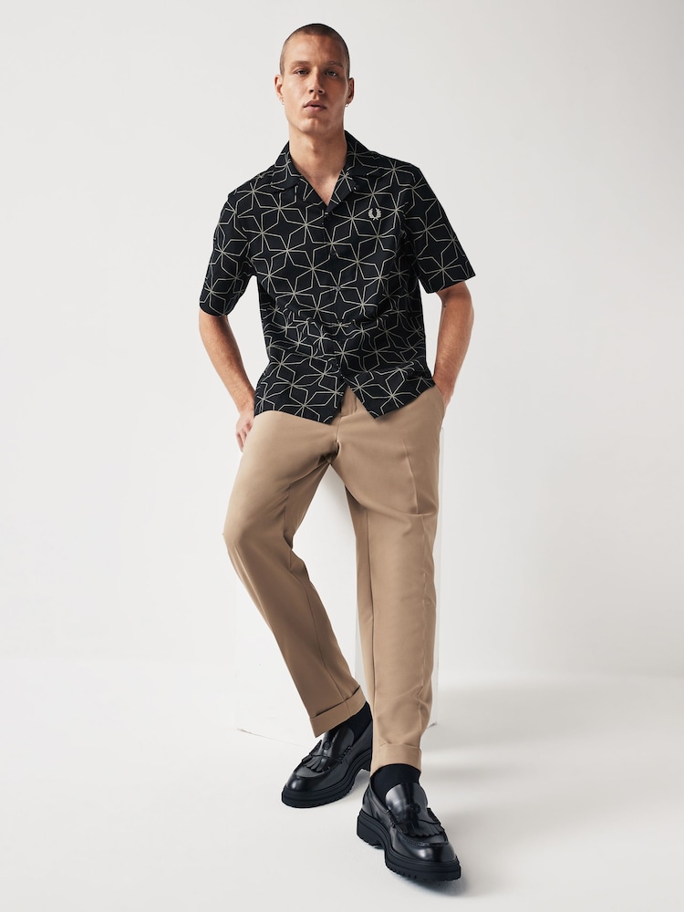 Fred Perry Geometric Print Revere Collar Resort Short Sleeve Shirt - Image 2 of 7