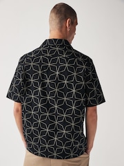 Fred Perry Geometric Print Revere Collar Resort Short Sleeve Shirt - Image 3 of 7